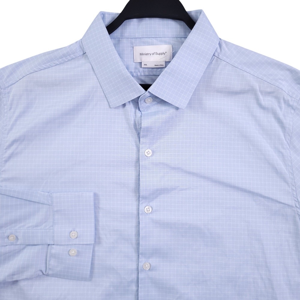 Ministry Of Supply Shirt Men 2XL Blue Check Performance Stretch Button Up NEW